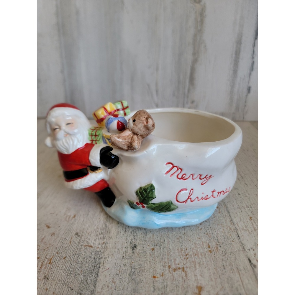 Flambro vintage Merry Christmas Santa Claus mini candy trinket bowl Xmas home
